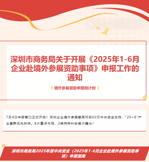 【深圳外展申報補貼通知】深圳市商務局關于開展《2025年1-6月企業赴境外參展資助事項》申報工作的通知